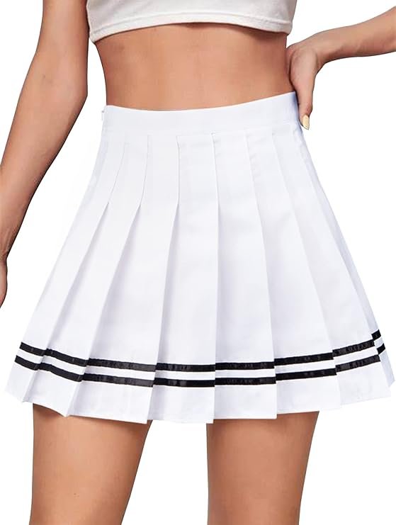 White Pleated Tennis Skirt with Black Stripes
