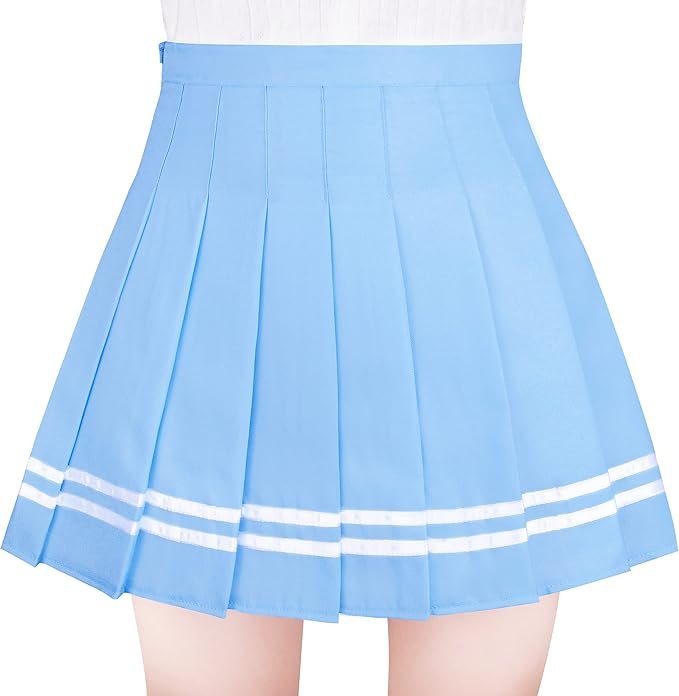 Baby Blue Pleated Tennis Skirt with White Stripes